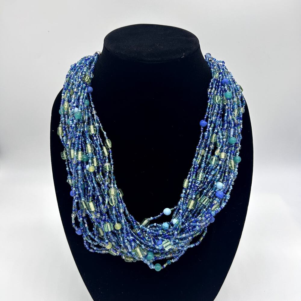 NWT Talbots Blue Beaded Multistrand Chunky Necklace Statement Jewelry New